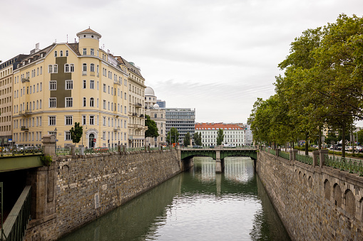 Beautiful river canal in Vienna, Austria.