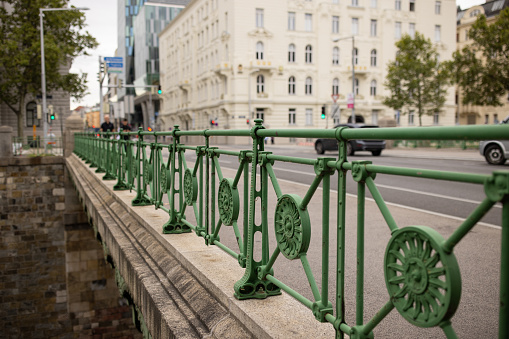 Old fence on a bridge in Vienna, Austria.