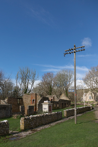 Tyneham Village - Often referred to as Dorset's 'lost' village. The Village was evacuated in December 1943 during WWII and has been deserted ever since. The area was needed for military training but after the war ended, the villagers were not allowed to return Dorset, England, United Kingdom