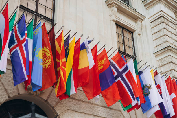 istock National flags of various countries flying in the wind. Colorful flags from different countries. Flags Organization for Security and Co-operation in Europe 2096130489