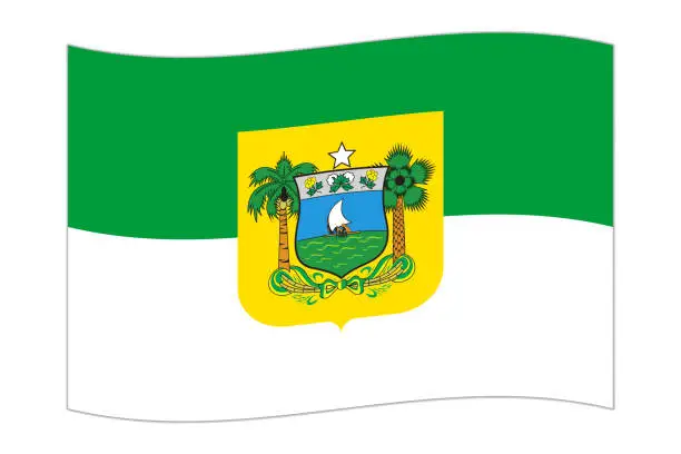 Vector illustration of Waving flag of Rio Grande do Norte. Vector illustration.