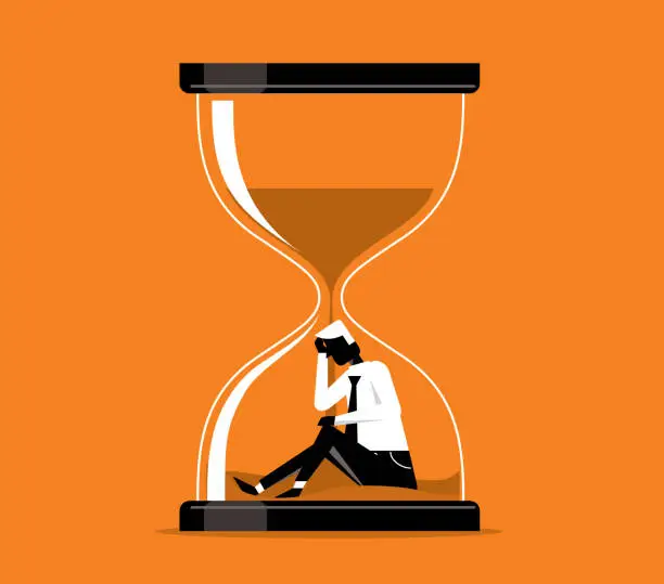 Vector illustration of Time pressure - Hourglass - Businessman