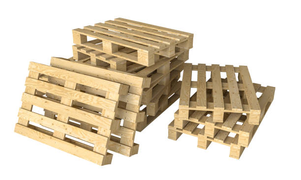 istock Stacked wooden pallets on white background 2096157284