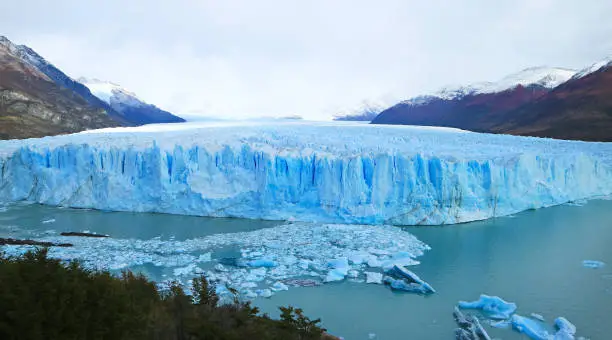 Stunning Panoramic View of Perito Moreno, a UNESCO World Heritage Site in Santacruz Province of Patagonia, Argentina, South America