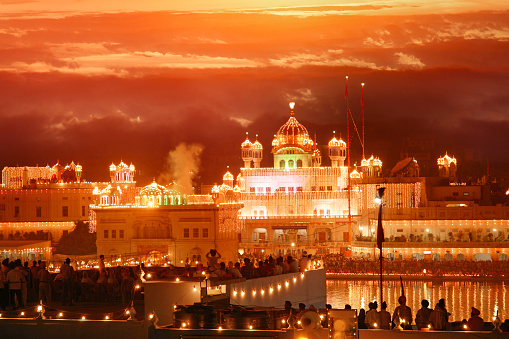 Illuminated Amristar (Ramdaspur), the main religious site for Sikh community