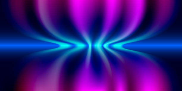 istock Abstract purple, blue, black banner with glowing lines. Vector illustration of colorful gradient background with wave texture and linear intersections. 2096200968