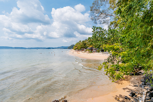 Beautiful sandy Ao Nang beach on the Andaman sea in Thailand.
