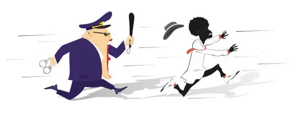 Vector illustration of Man runs away from an angry policeman