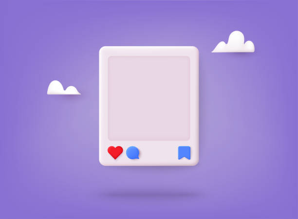 maketa fotorámečku pro sociální sítě ve 3d stylu. 3d webové vektorové ilustrace. - náhodní lidé fotky stock ilustrace