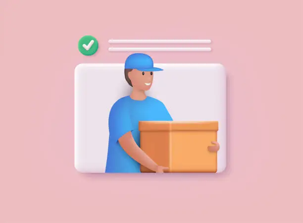 Vector illustration of Online delivery service concept, online order tracking, delivery home and office. 3D Web Vector Illustrations.