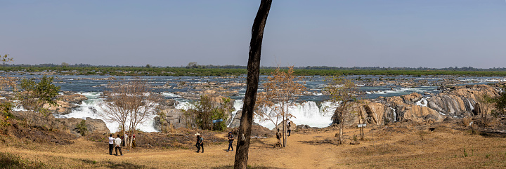 Preah Rumkel, Steung Treng, Cambodia on Feb 11, 2024: Mekong Falls in dry season