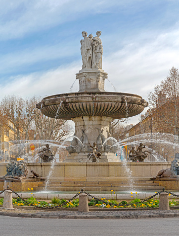 Aix, France - January 30, 2016: Fontaine de la Rotonde Historic Landmark at Winter Day.