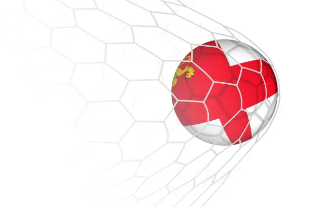 Vector illustration of Sark flag soccer ball in net.