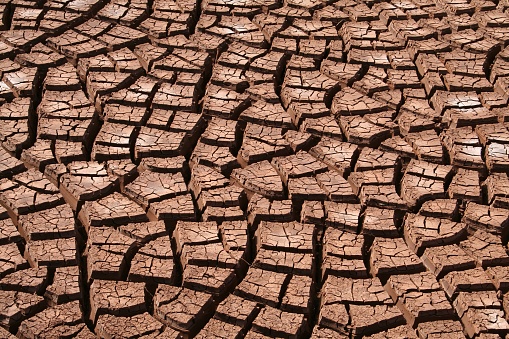 Brown cracked mud background. This is of a water reservoir (dam) in southern Africa, which has dried out due to low rainfall and drought.