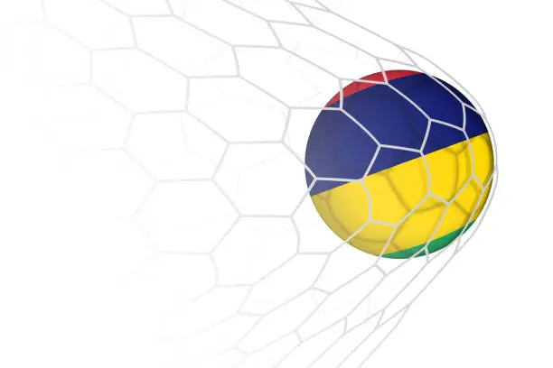 Vector illustration of Mauritius flag soccer ball in net.