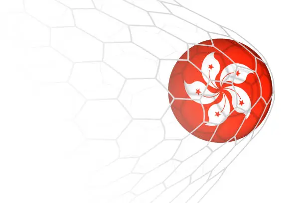 Vector illustration of Hong Kong flag soccer ball in net.