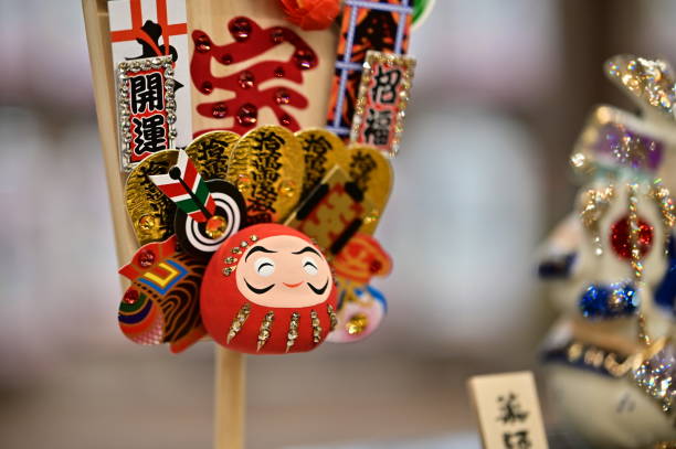Taiwan - Mar 16, '24: Daruma dolls are traditional Japanese charms placed in prominent locations at home or in offices for good luck, wealth, and success. They symbolize perseverance and goal-setting.