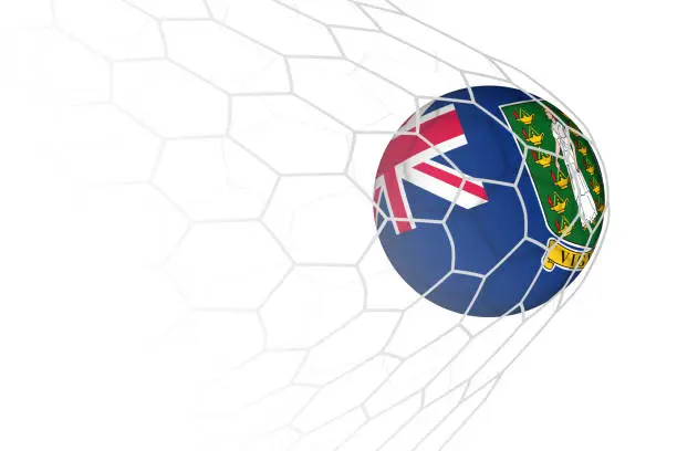 Vector illustration of British Virgin Islands flag soccer ball in net.