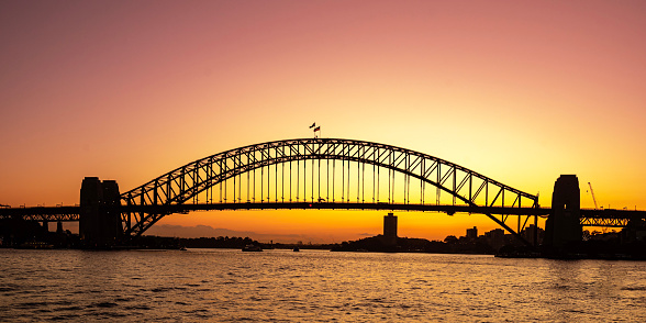 Panoramic Sydney bridge sunsets colors