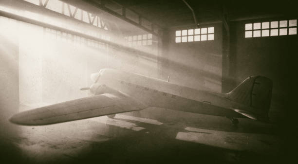Grounded veteran hudson bomber aircraft wreck near hanger, South Africa