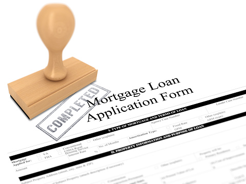 Mortgage loan application form rubber stamp completed