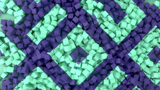 3d rendering digital animation of blue and green cubes forming a surface with a geometric pattern 4K