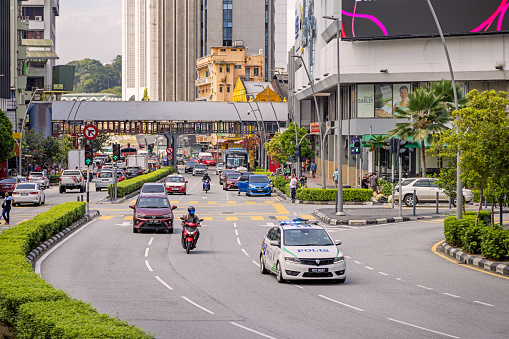 Kuala Lumpur, Malaysia - January 5th 2024:  Traffic in the center of the Malaysian capital