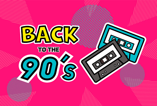 Back to the 90's. Audio Cassette Tape. Design in 1990s Style. Vector illustration.