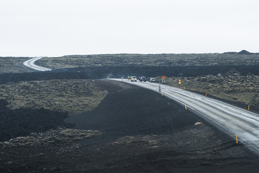 On the first night of the March eruption the road to Grindavik was over run by lava