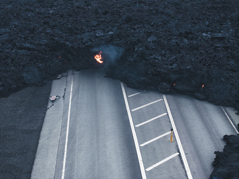 On the first night of the March eruption the road to Grindavik was over run by lava