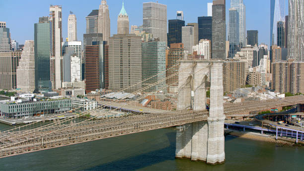 View of Brooklyn Bridge surrounded by city
