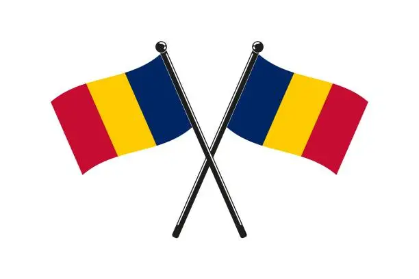 Vector illustration of national flags of  Republic of Chad crossed on the sticks