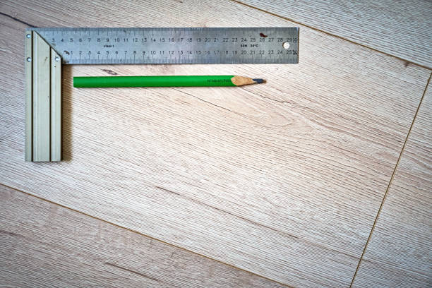 Measuring tools on the wooden floor
