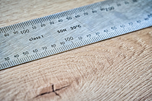Measuring tools on the wooden floor