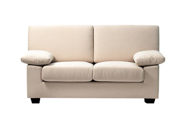 istock Contemporary beige fabric sofa isolated on white background 2096468275