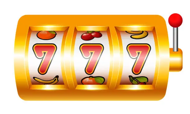 Vector illustration of Jackpot. Slot machine with three sevens. Vector clipart.