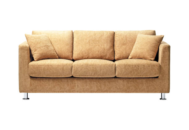 istock Comfortable and stylish linen fabric sofa isolated on white background 2096469871