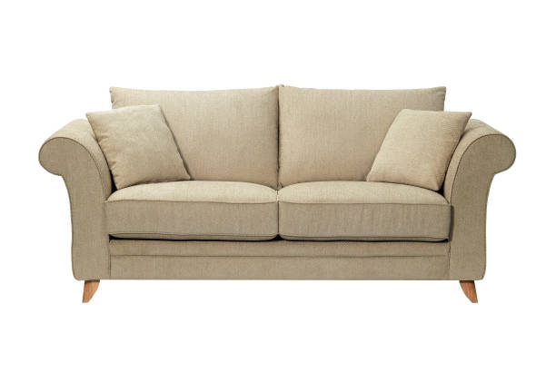 istock Comfortable and stylish linen fabric sofa isolated on white background 2096470388