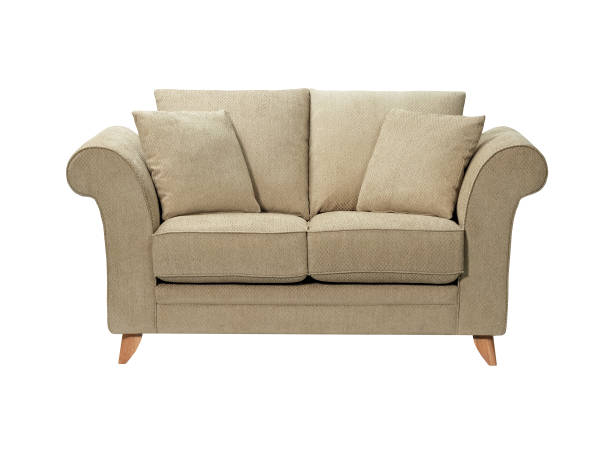istock Comfortable and stylish linen fabric sofa isolated on white background 2096470389
