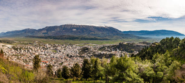 istock Aerial view over town centre of Gjirokaster 2096472521