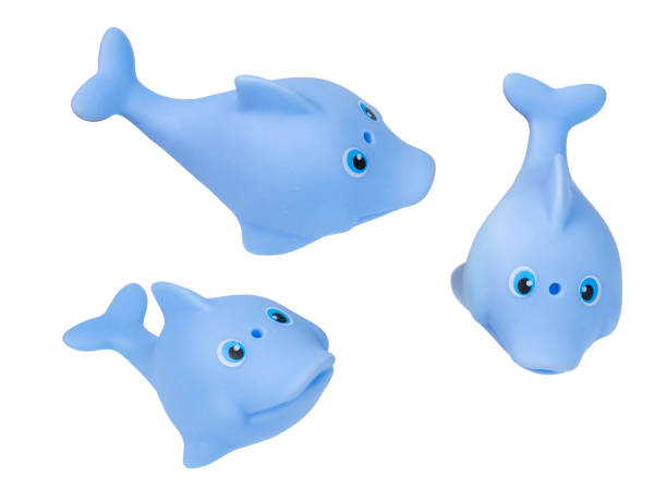 Toy for the bathroom on a white background, blue dolphin. a bath toy