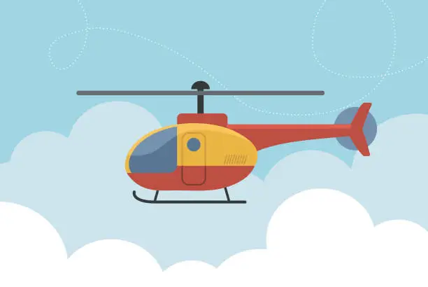 Vector illustration of Helicopter aircraft vehicle flying in the sky.