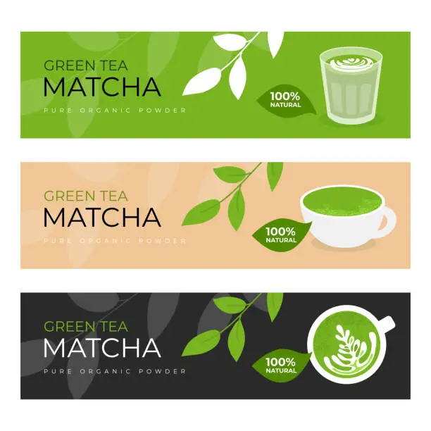 Vector illustration of Matcha latte vector illustration, green tea matcha design banner template