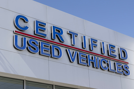 Certified Used Vehicles banner at a used car dealership for internet or website. Used cars are in high demand.