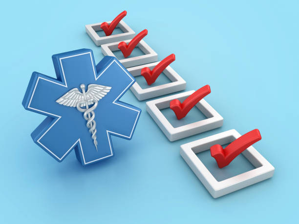 Medical Symbol Caduceus with Check List - Color Background - 3D Rendering