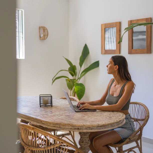 istock Young woman works remotely from home 2096574438
