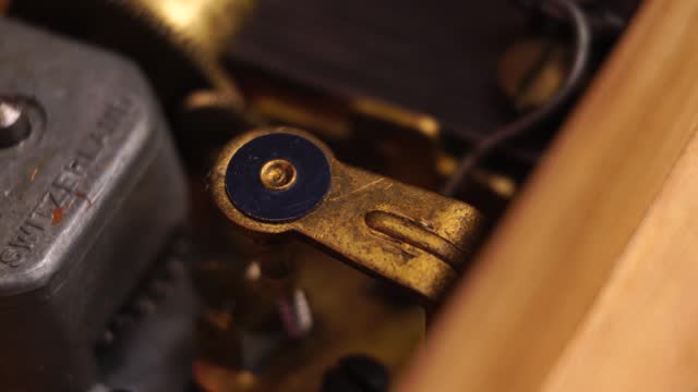 Swiss Music Box Mechanism, Macro Close Up of Vintage Device