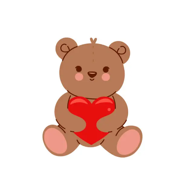 Vector illustration of Toy bear with a heart in its paws. Vector graphics.