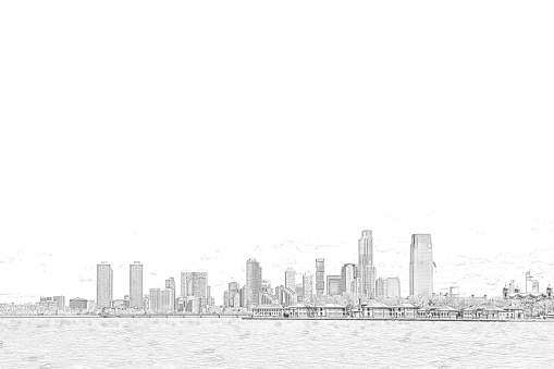 Manhattan skyline from the Liberty Ferry towards Wall Street.