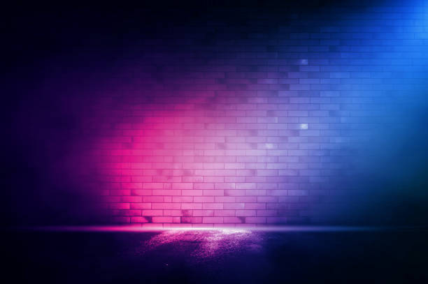 istock Rays neon light in the dark with smoke. Empty background scene spotlight. 2096588314